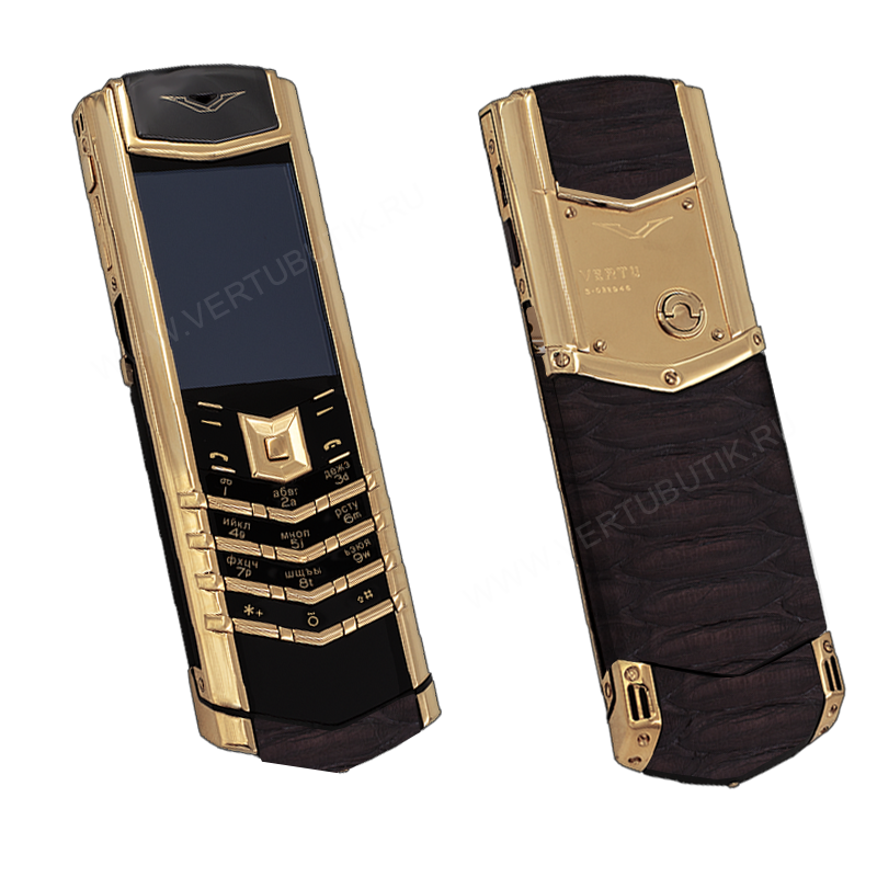 Кнопочный телефон Vertu в коричнево-золотом оформлении