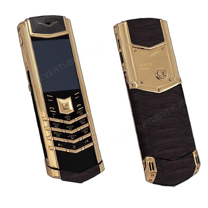 Кнопочный телефон Vertu в коричнево-золотом оформлении